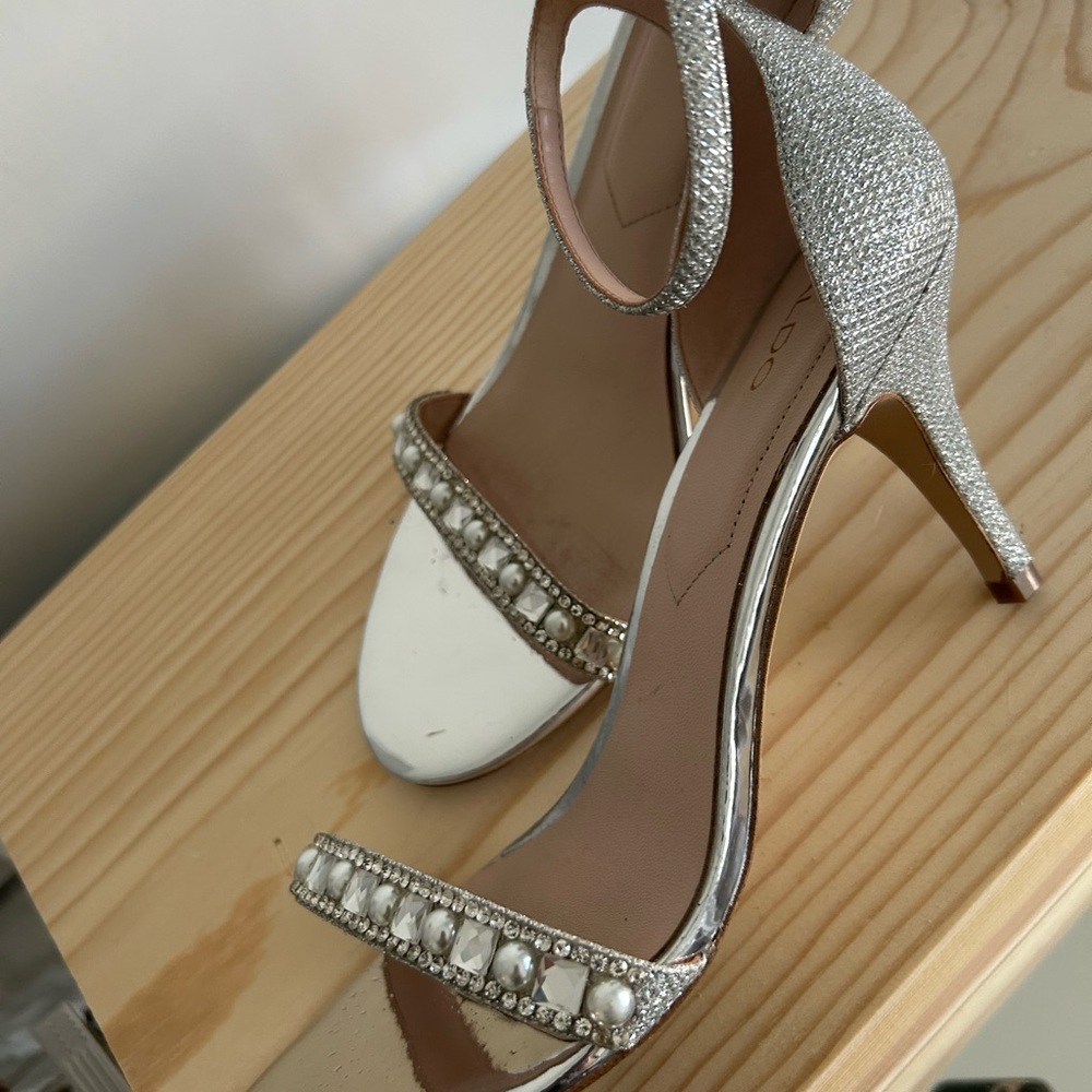 Aldo Silver and White Crystal Embellished Heels